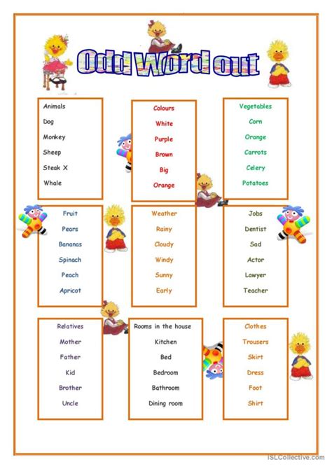 73 Odd word out English ESL worksheets pdf & doc .